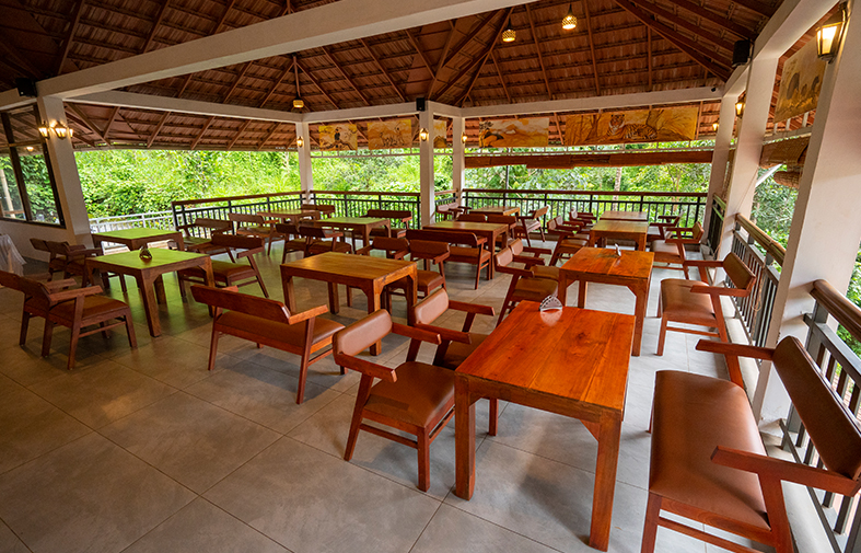 Dining space overlooking Banasura Sagar lake